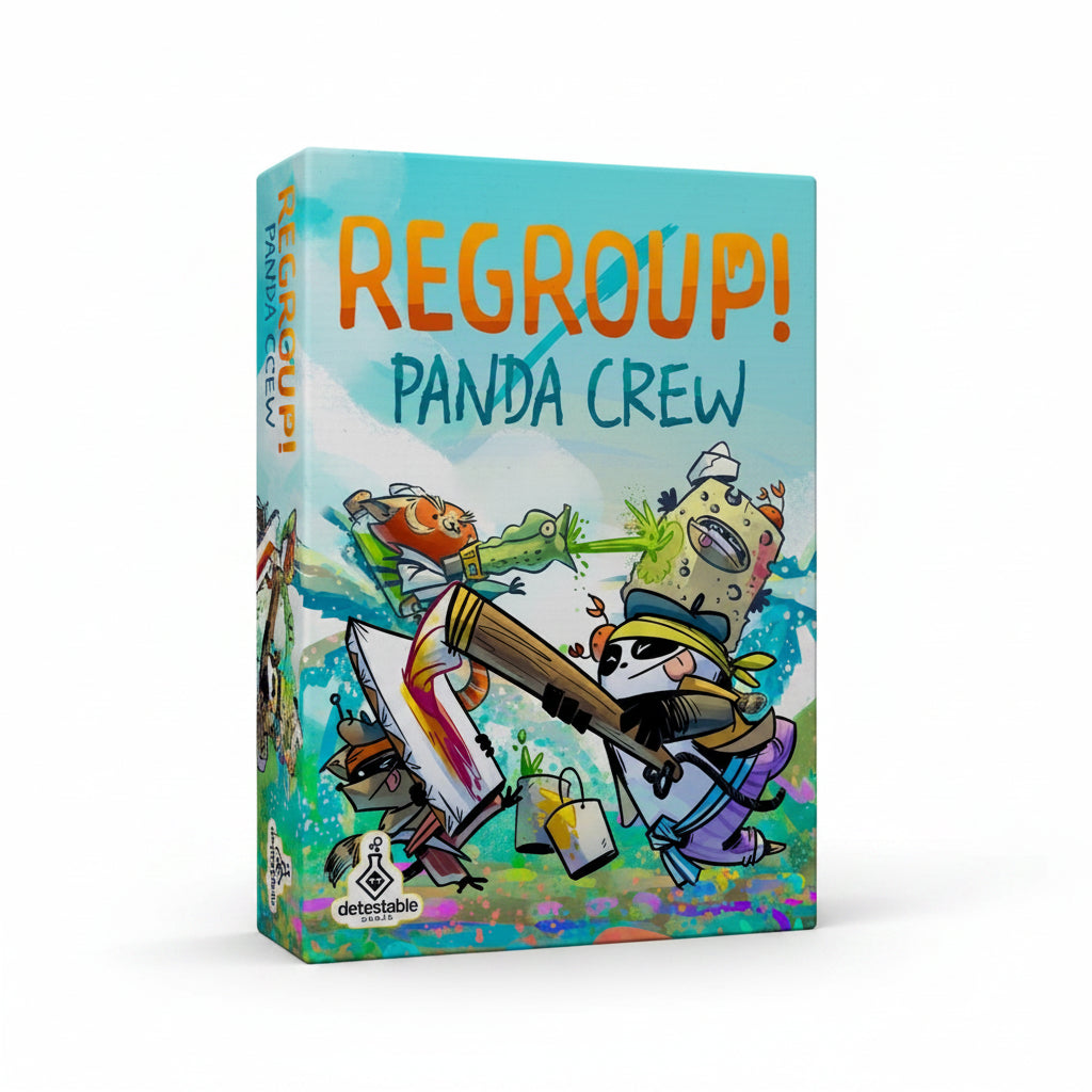 Regroup! Panda Crew – caja sobre fondo blanco